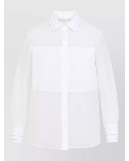 Peserico White Organza Shirt Collared Neck Long Sleeves Sheer