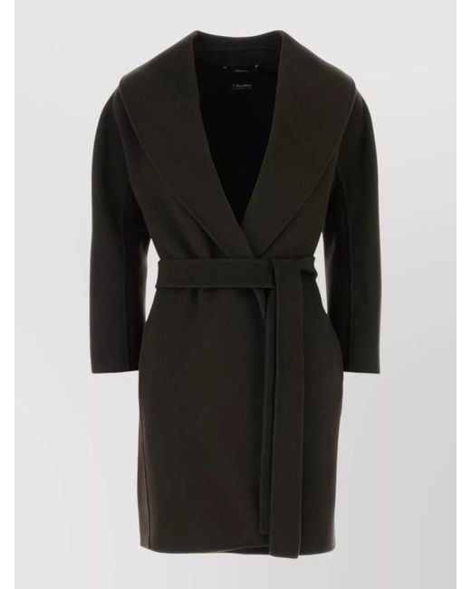 Max Mara Black Wool Messi Coat Three Quarter Sleeves Belt