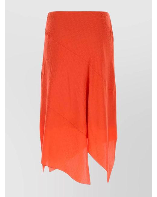 Fendi Orange Silk Asymmetric Skirt