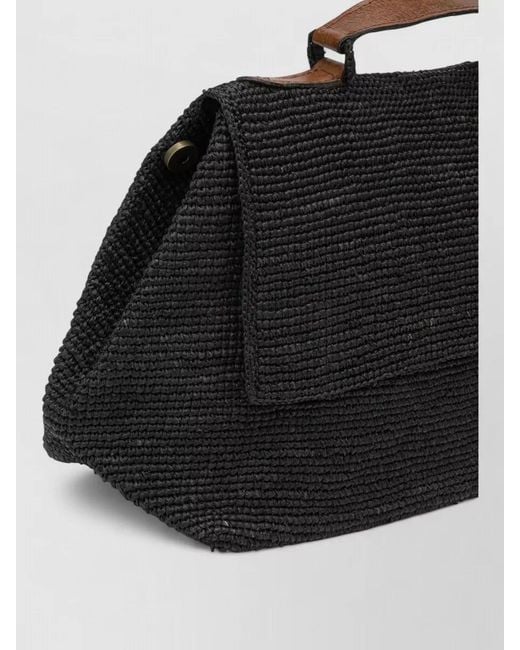 IBELIV Black Rectangular Woven Tote Bag Top Handle Strap