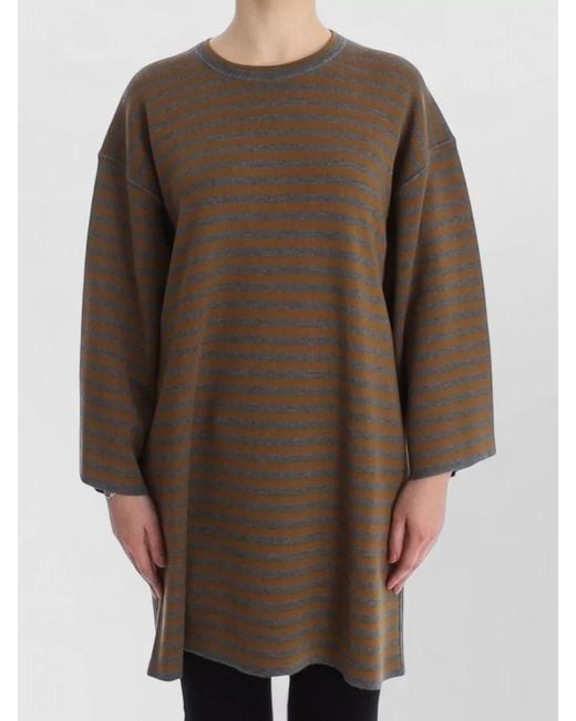 Dolce & Gabbana Brown Oversized Striped Crew Neck Sweater Dress