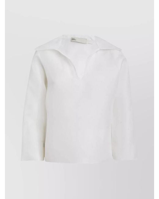 Tory Burch White Silk Wide Neck 3/ Sleeve Blouse