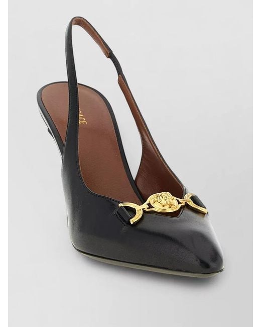 Versace Black Leather Slingback Mules
