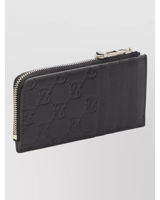 Gucci Black Keyring Card Holder Wallet Logo Zip for men
