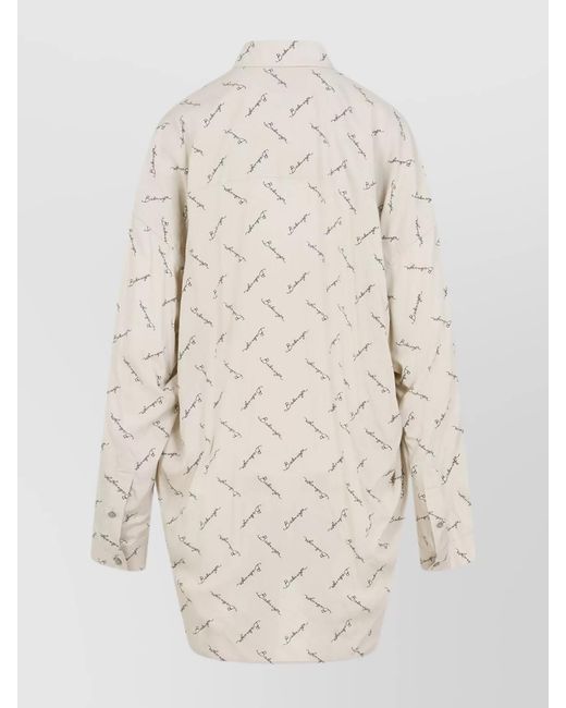 Balenciaga Natural Viscose Oversized Logo-Print Shirt