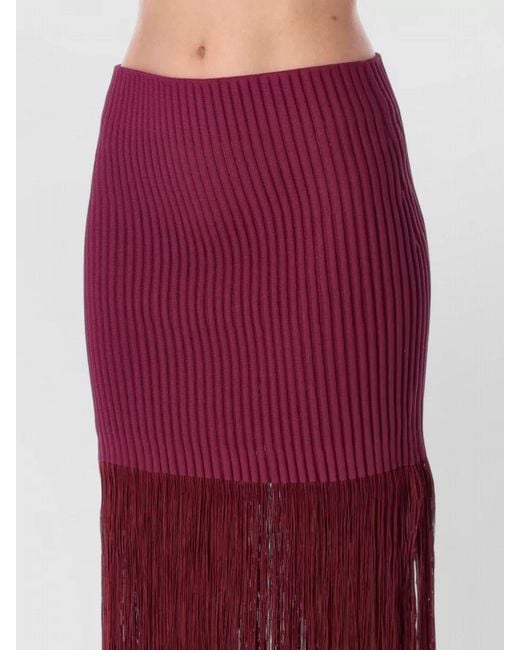 Alaïa Red Fringe High Waist Ribbed Knit Skirt