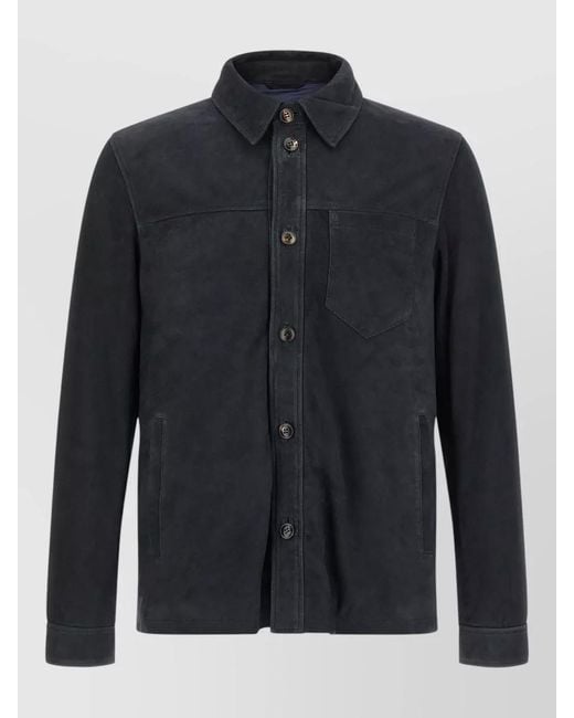Pal Zileri Blue Suede Shirt Jacket Chest Pocket Long Sleeves for men