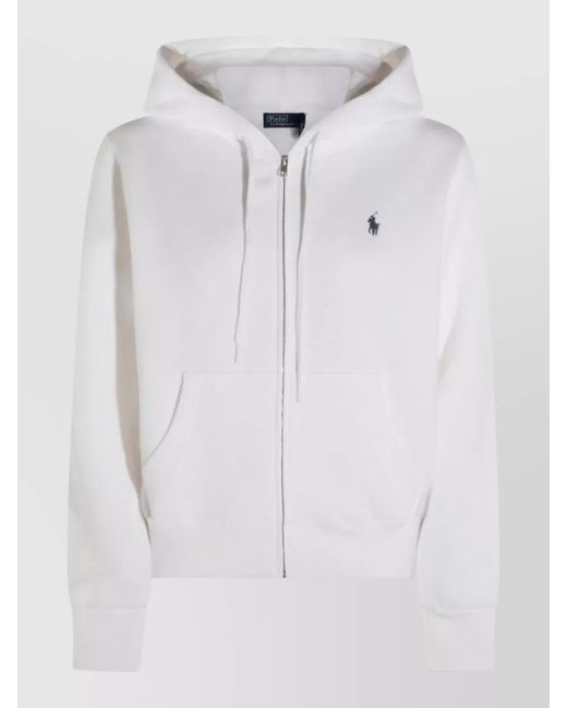 Polo Ralph Lauren White Hooded Knitwear Sweatshirt Front Pockets