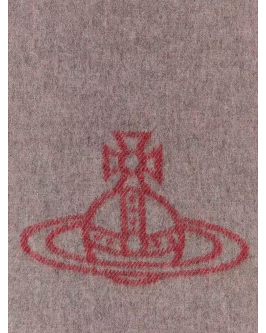 Vivienne Westwood Gray Wool Scarf Fringe Detail Graphic Print