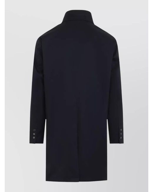 Kiton Blue High Collar Long Coat Flap Pockets for men