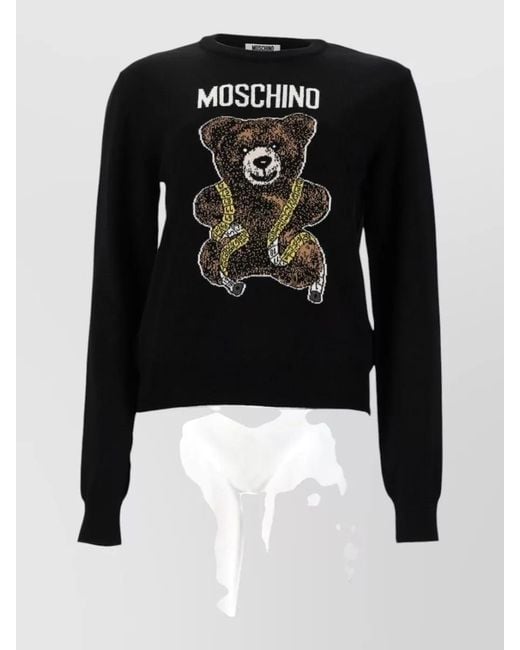 Moschino Black Crew Neck Long Sleeve Graphic Print Top
