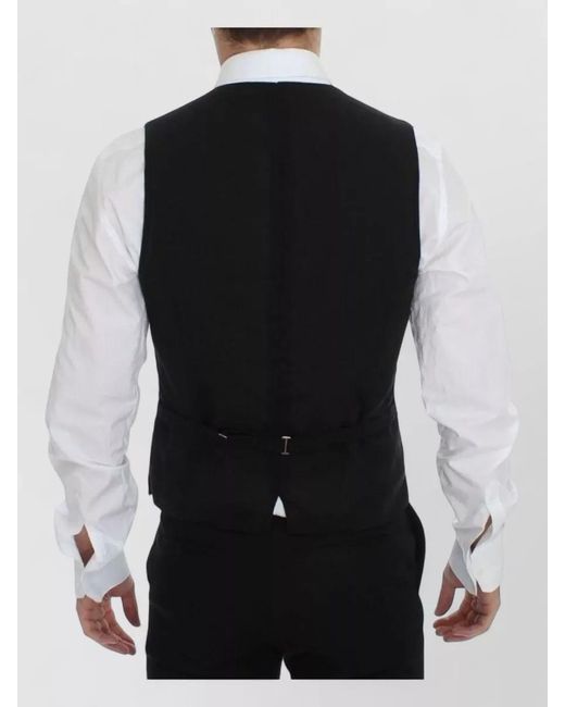 Dolce & Gabbana Black Wool V-Neck Dress Waistcoat for men