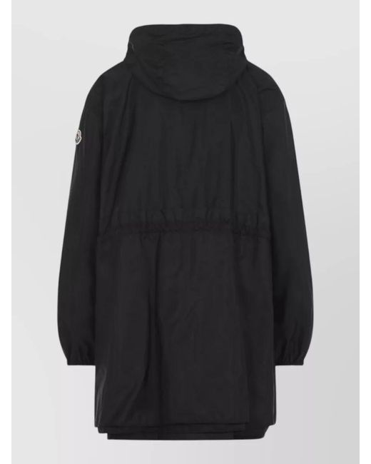 Moncler Blue Long Hooded Coat Elastic Cuffs Drawstring Waist
