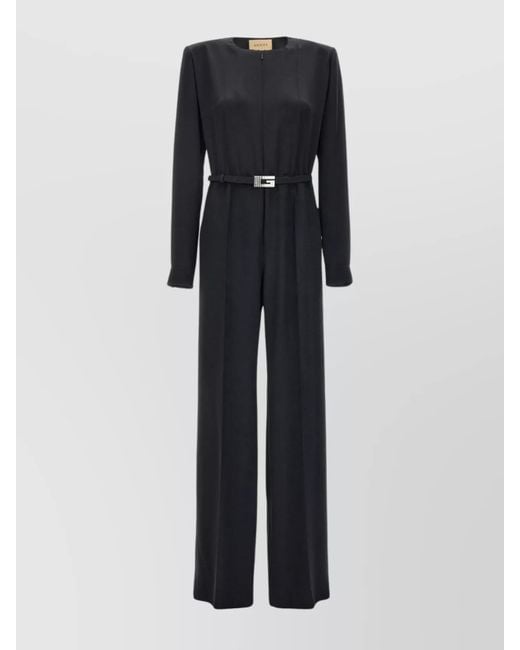 Gucci Black Silk Belted Long Jumpsuit