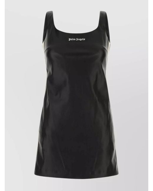 Palm Angels Black Vegan Leather Mini Dress