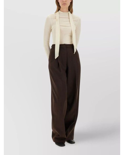 Lemaire White Fitted Long Sleeve Sheer Mock Neck Top