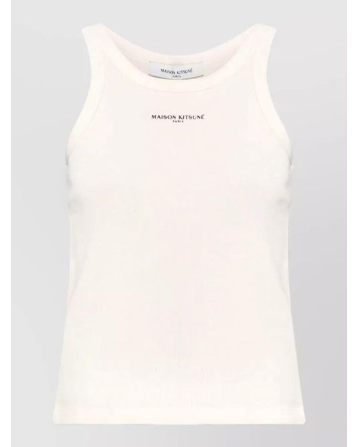 Maison Kitsuné Natural Logo Cotton Tank Round Neck Top