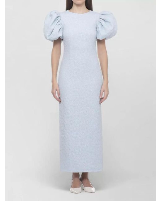 ROTATE BIRGER CHRISTENSEN Blue Knee Length Dress Balloon Sleeves Floral