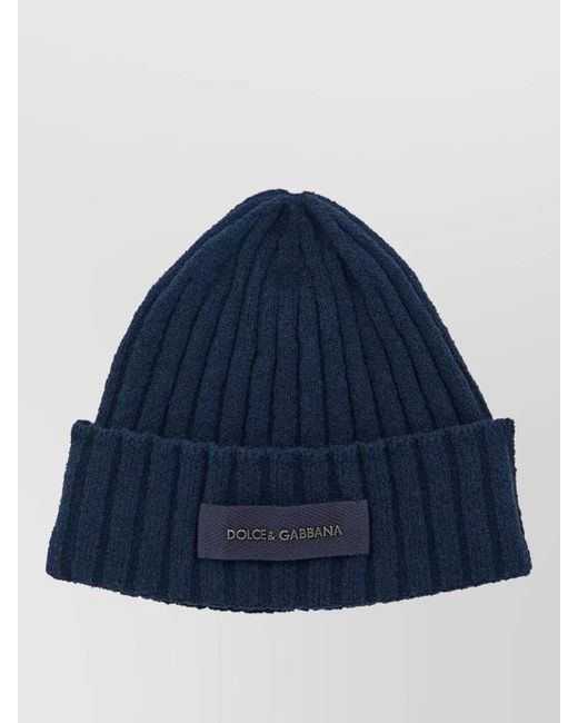 Dolce & Gabbana Blue Knit Cap Ribbed Design Folded Cuff for men