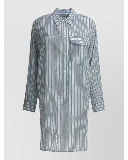 Isabel Marant Blue Striped Shirt Dress Long Sleeves Pocket