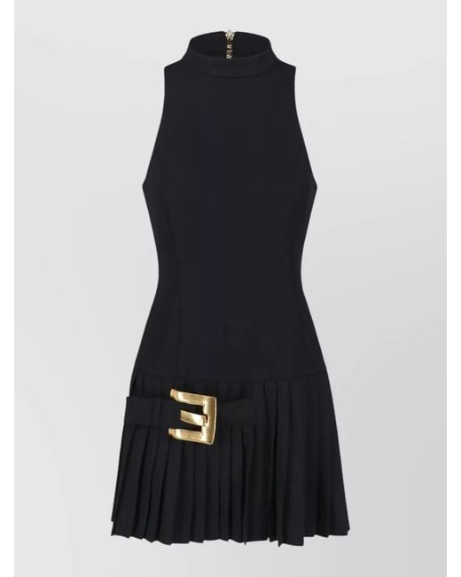 Balmain Blue Wool Knee-Length Mini Dress