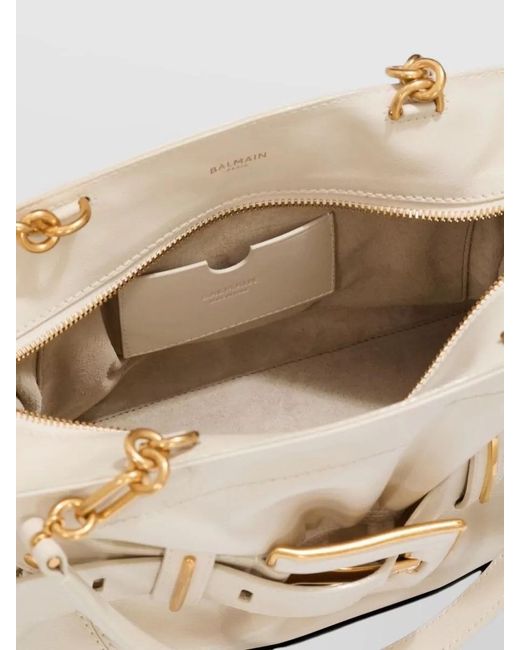 Balmain Natural Tote Bag Top Handle Chain Buckle Hardware
