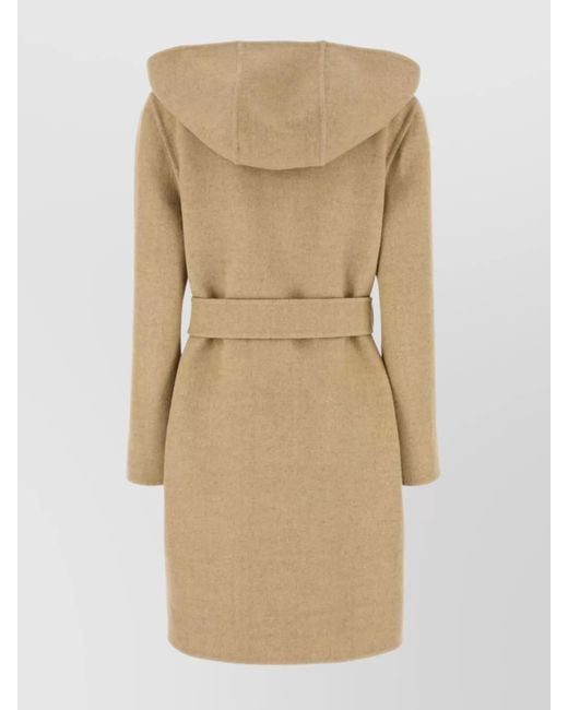 Burberry Natural Wool Reversible Hooded Belted Single Breasted Coat