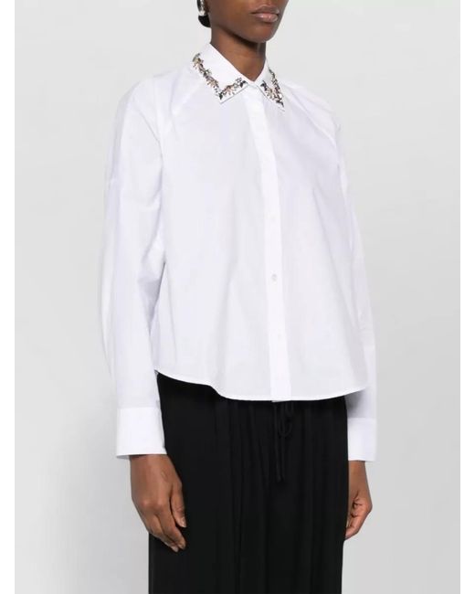 ERMANNO FIRENZE White Top Embellished Collar Floral Detail Design