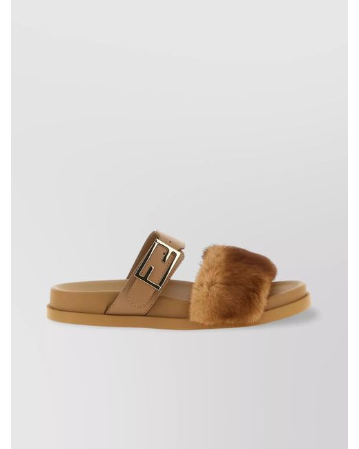 Fendi Brown Leather Slides