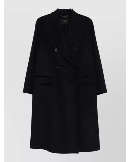 Paltò Black Arianna Wool Double Breasted Long Coat