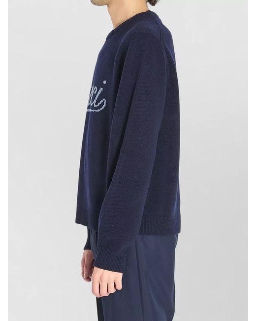 Gucci Blue Wool Ribbed Regular-Fit Crew-Neck Sweater for men