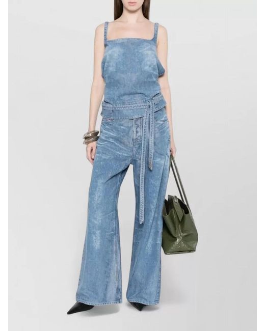 DIESEL Blue Denim Square-Neck Open-Back Tank Top