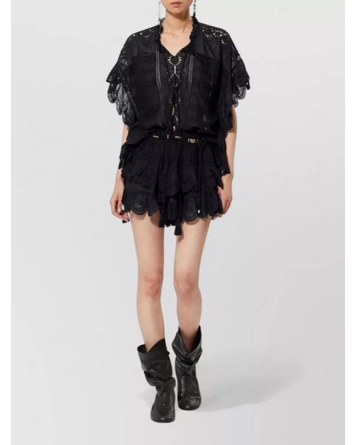 Isabel Marant Black Payton Dress Lace Detail Sheer Tassel