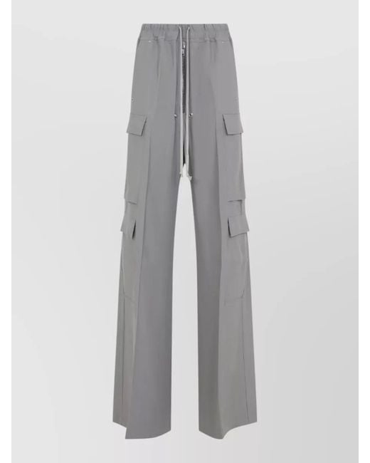 Rick Owens Gray Cargo Pants Wide Leg Multiple Pockets