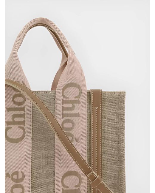 Chloé Natural Woody Small Linen Tote Bag