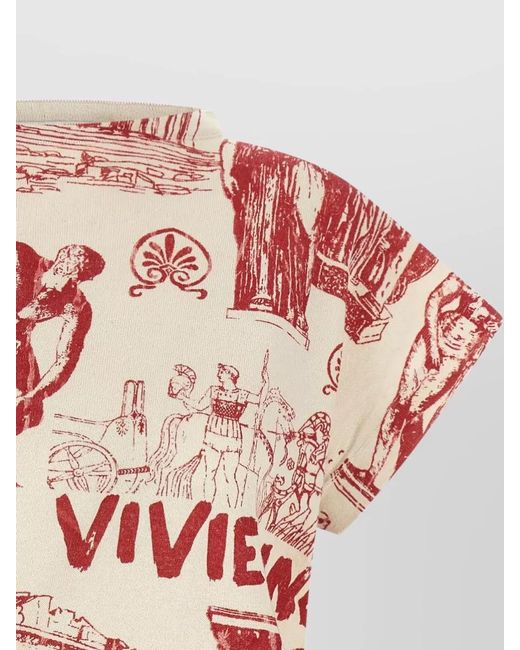 Vivienne Westwood Pink Cashmere Asymmetric Boat Neck Graphic Print Top
