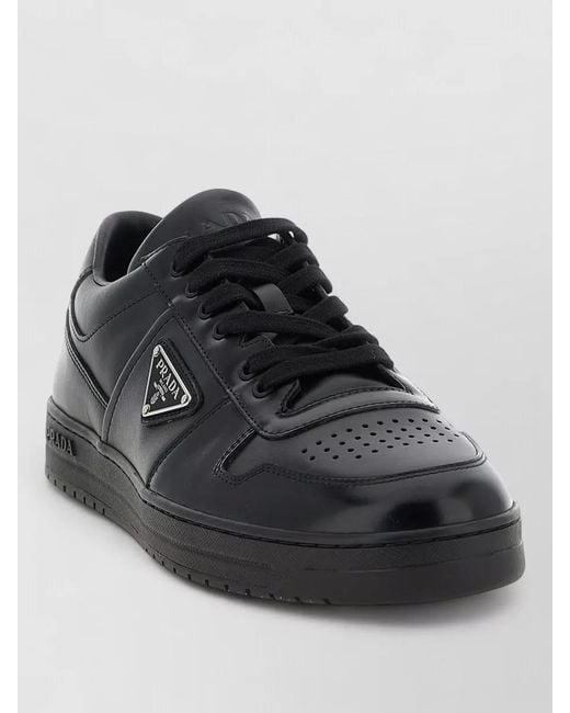 Prada Black Downtown Lace Up Leather Low Sneakers for men