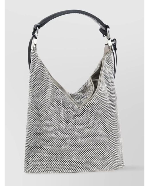 Benedetta Bruzziches Gray Calf Leather Rhinestone-Embellished Draped Shoulder Bag