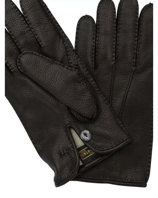 Restelli Black Leather Gloves for men