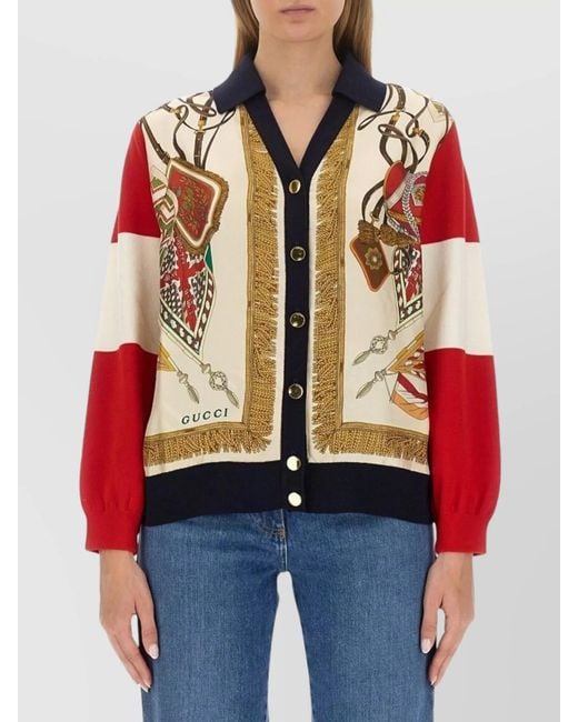 Gucci Blue Fine-Knit Wool Printed Cardigan