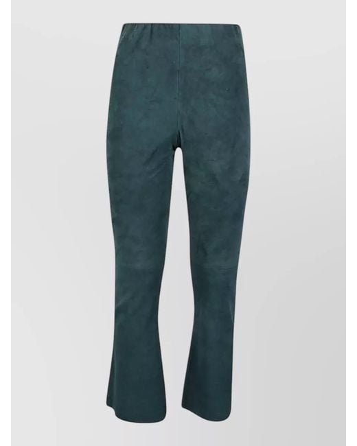 Via Masini 80 Blue Cropped Suede Trousers Flared Cut Back Pockets