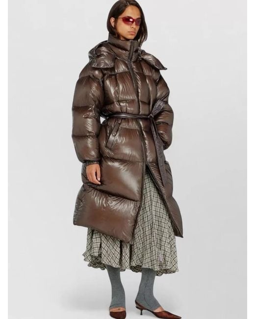 DIESEL Brown Long Down Puffer Coat Ultra Light Ripstop