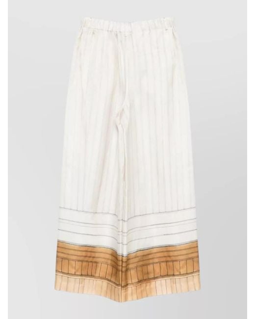 Alysi White Ankle Length Wide Leg Striped Pants