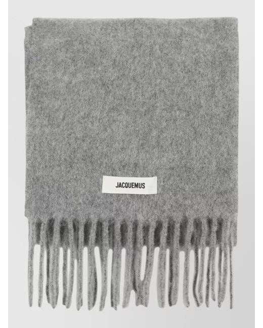 Jacquemus Gray Carro Wool Scarf Fringed Edges