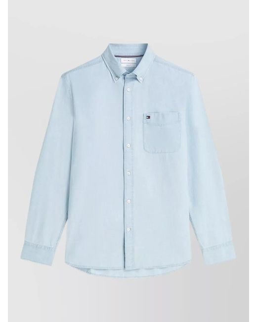 Tommy Hilfiger Blue Chambray Shirt Button Collar Pocket for men