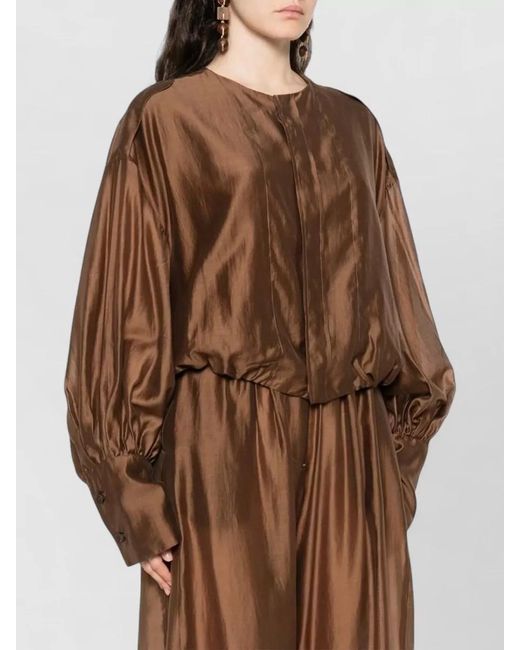 Thelatest Brown Diana Crewneck Blouse Balloon Sleeves Shine