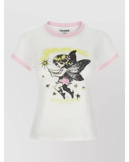 Ganni White Fairy Graphic T Shirt Crew Neck