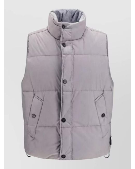 Stone Island Gray Padded Vest High Collar Side Pockets for men