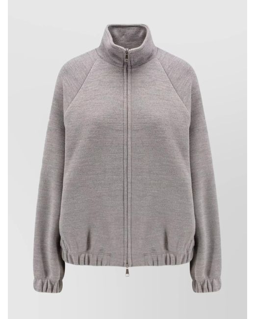 Max Mara Gray Wool Blend High Neck Zip Sweatshirt