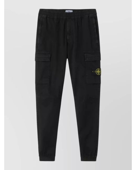 Stone Island Black Utility Pants Elastic Waist Cargo Pockets Cuffs for men